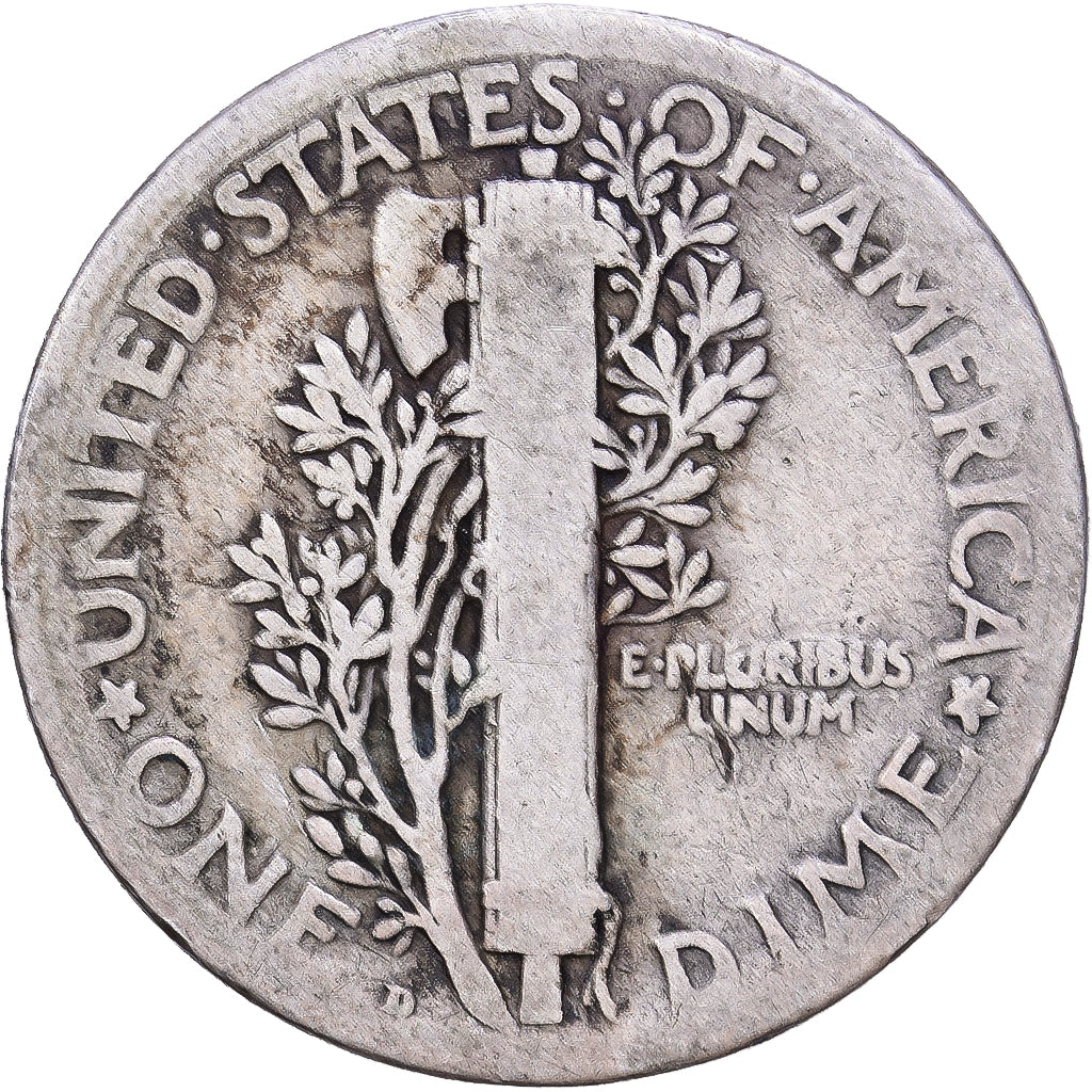 États-Unis, Dime, Mercury, 1918, Denver, Argent, TB, KM:140
