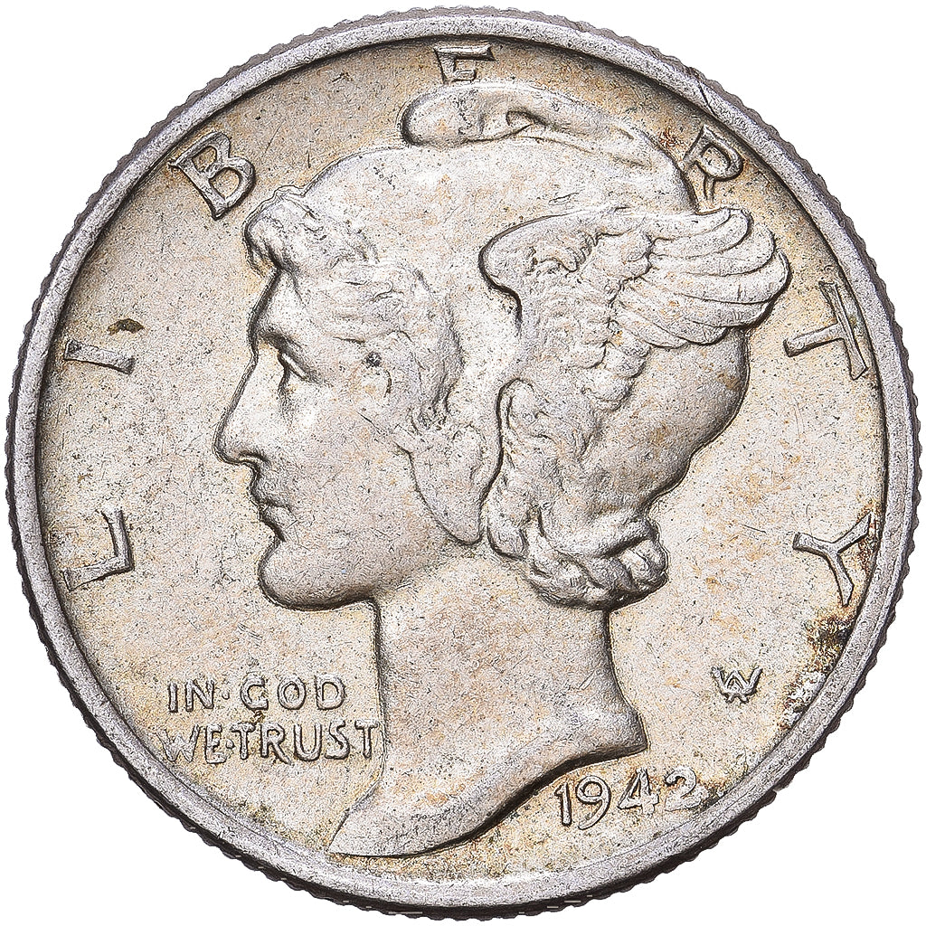 Verenigde Staten, Dime, Mercury Dime, 1942, Philadelphia, Zilver, ZF+, KM:140