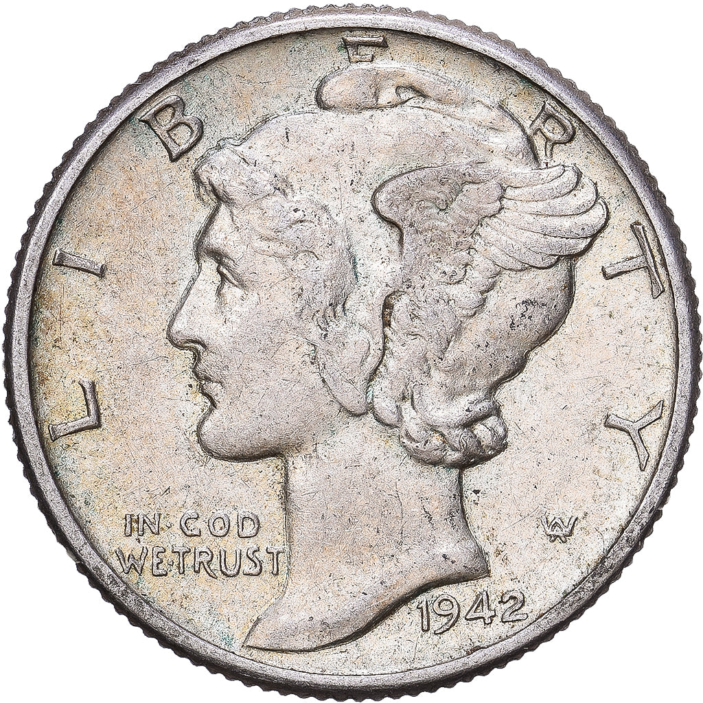 Verenigde Staten, Dime, Mercury Dime, 1942, Philadelphia, Zilver, ZF+, KM:140