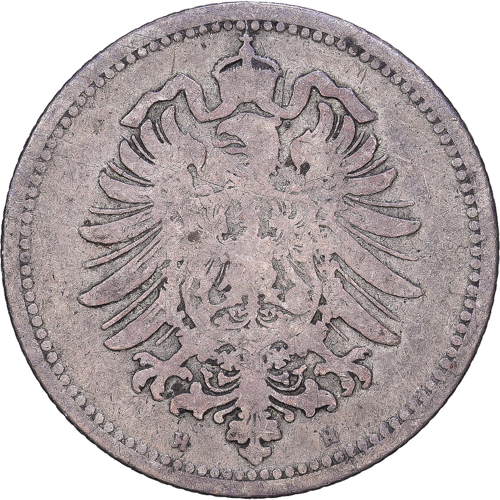 German Empire, 20 Pfennig, 1875, Darmstadt, Silver, VF(20-25)