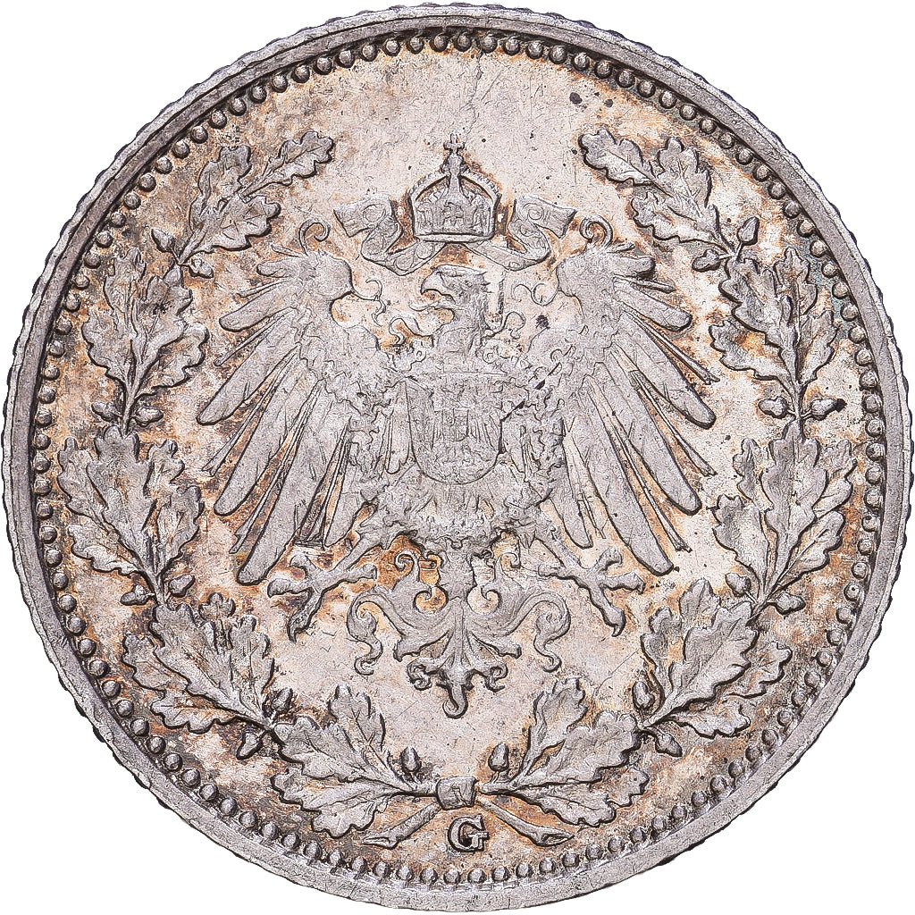 German Empire, 1/2 Mark, 1915, Karlsruhe, Silver, AU(50-53), KM:17