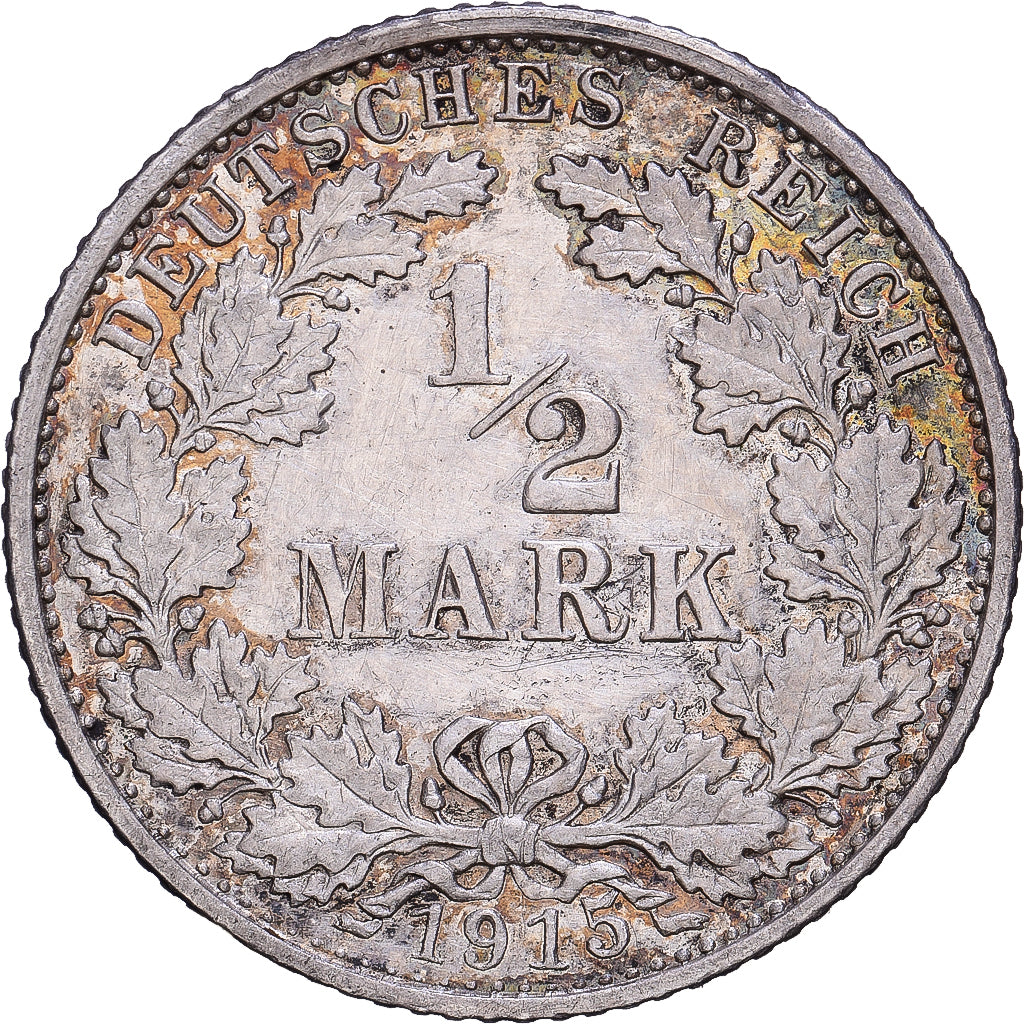 German Empire, 1/2 Mark, 1915, Karlsruhe, Silver, AU(50-53), KM:17