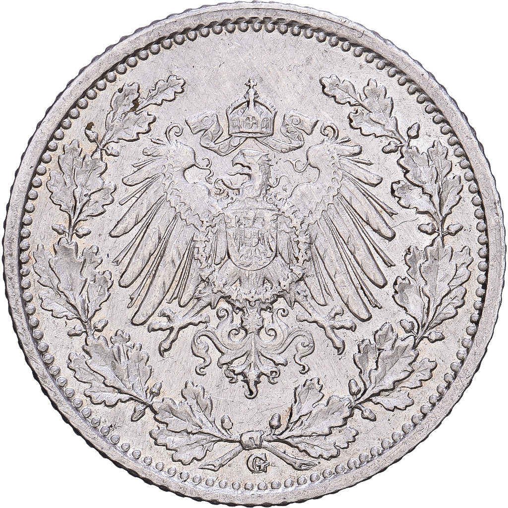 German Empire, 1/2 Mark, 1915, Karlsruhe, Silver, AU(50-53), KM:17