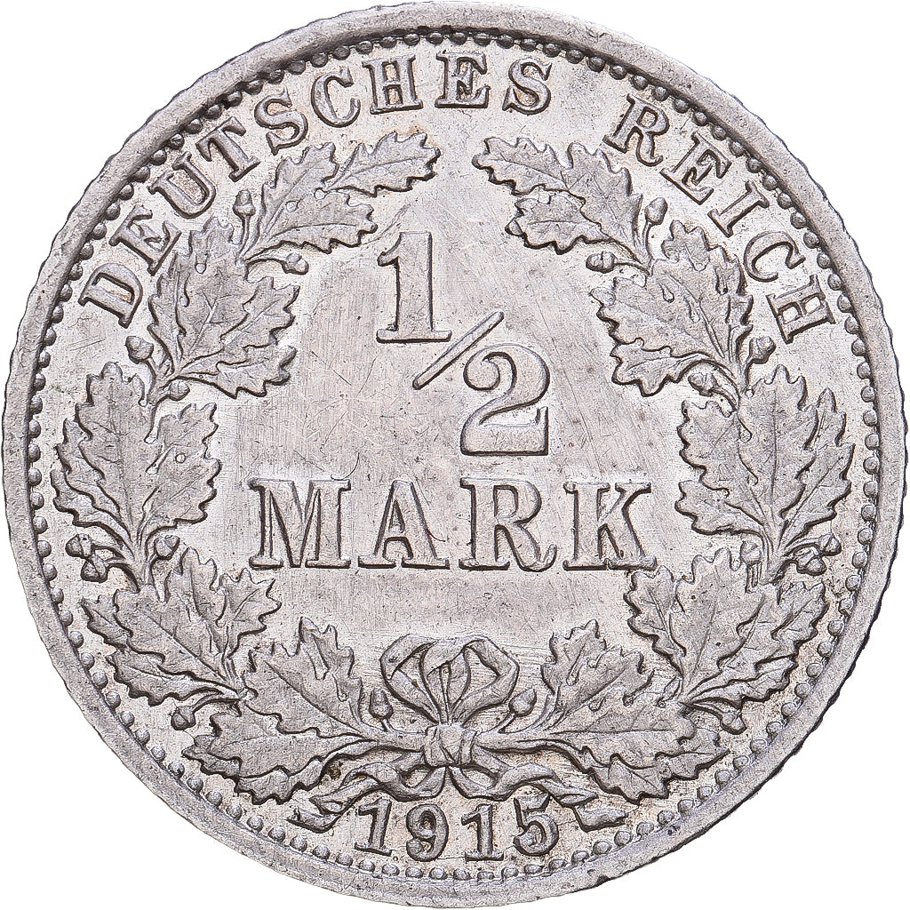 German Empire, 1/2 Mark, 1915, Karlsruhe, Silver, AU(50-53), KM:17