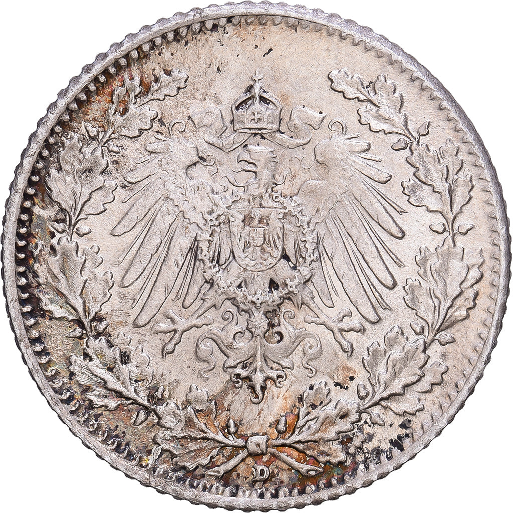 German Empire, 1/2 Mark, 1916, Munich, Silber, SS+, KM:17