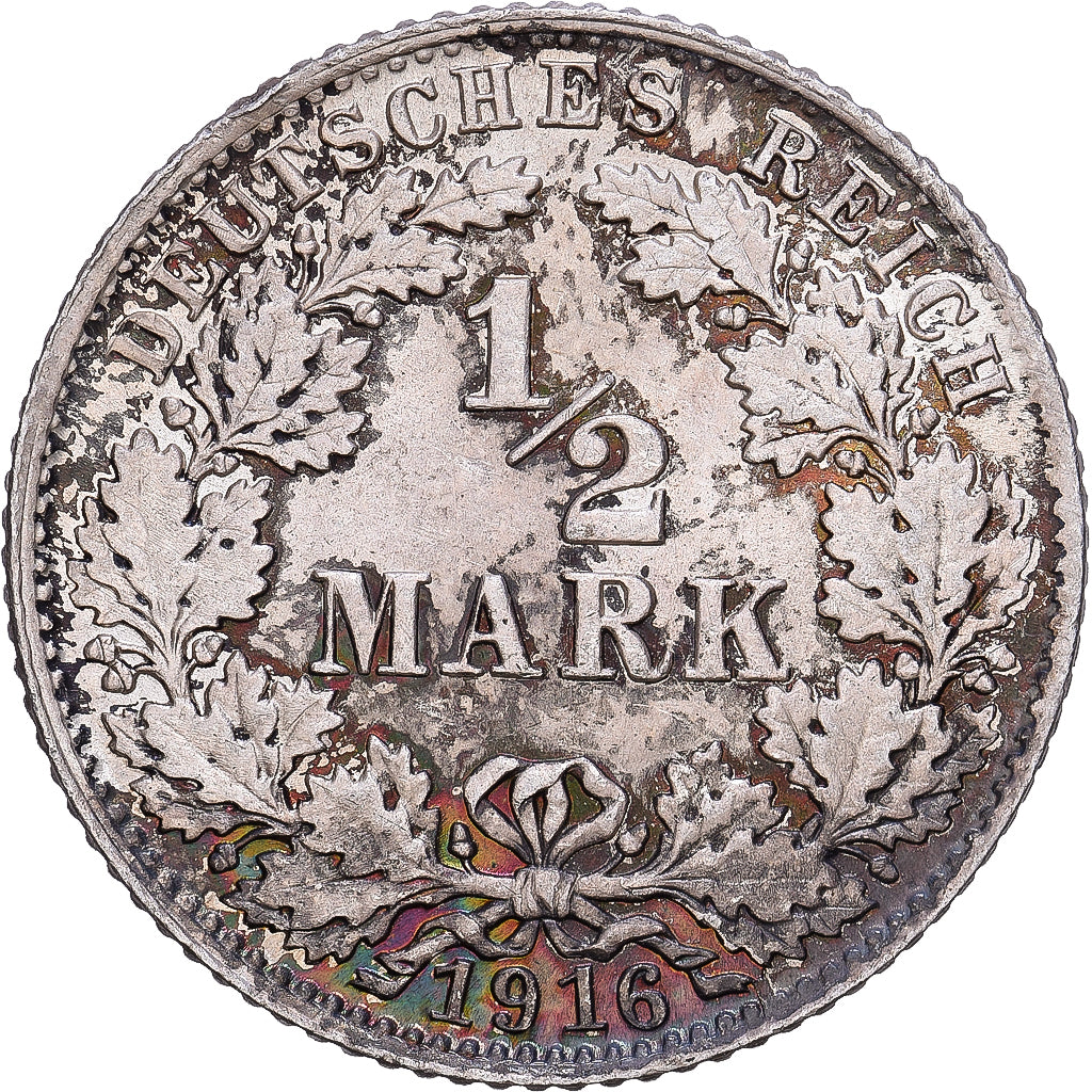 German Empire, 1/2 Mark, 1916, Munich, Silber, SS+, KM:17