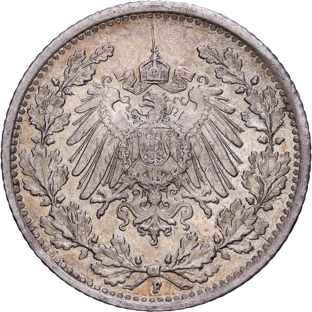 German Empire, 1/2 Mark, 1916, Stuttgart, Silber, SS+, KM:17