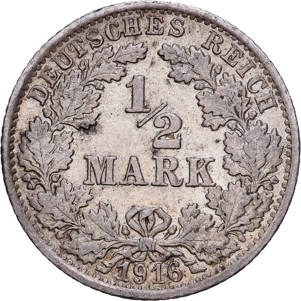 German Empire, 1/2 Mark, 1916, Stuttgart, Silber, SS+, KM:17