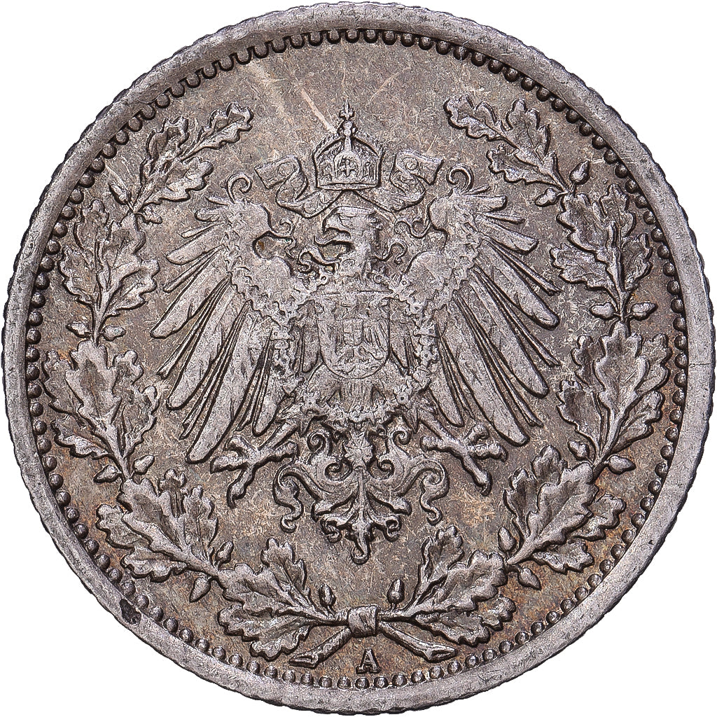 ALEMANIA - IMPERIO, 1/2 Mark, 1917, Berlin, Plata, MBC, KM:17