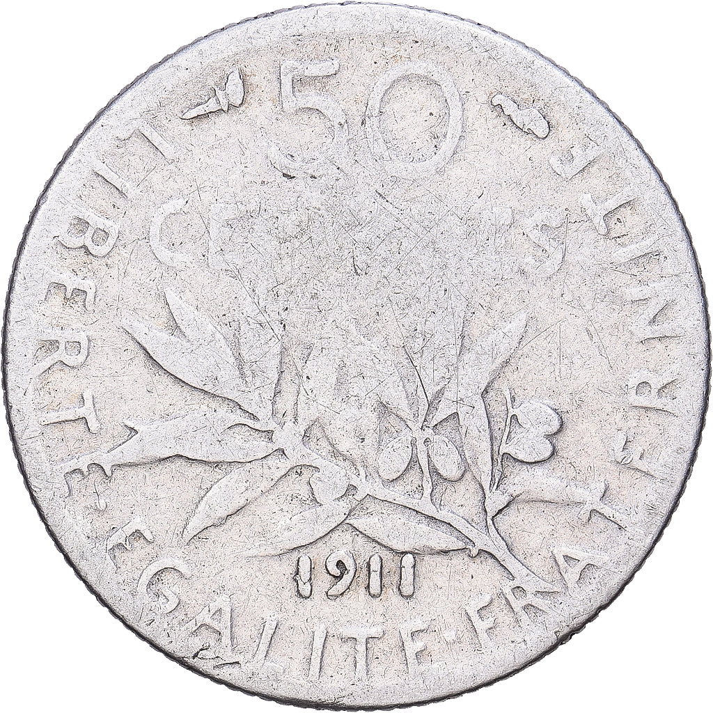 France, 50 Centimes, Semeuse, 1911, Paris, Argent, TB, Gadoury:420, KM:854
