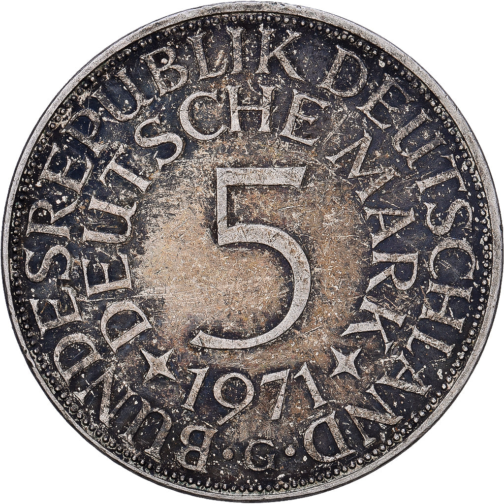 République fédérale d'Allemagne, 5 Mark, 1971, Karlsruhe, Argent, TTB