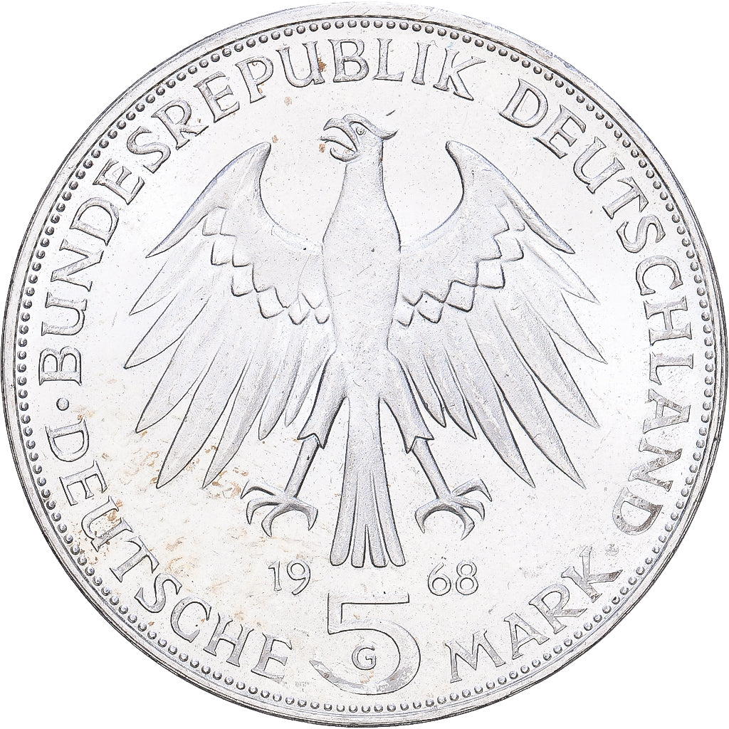 Munten, Federale Duitse Republiek, 5 Mark, 1968, Karlsruhe, Germany, PR, Zilver