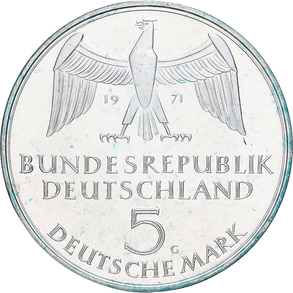 République fédérale d'Allemagne, 5 Mark, 1971, Karlsruhe, Argent, TTB+