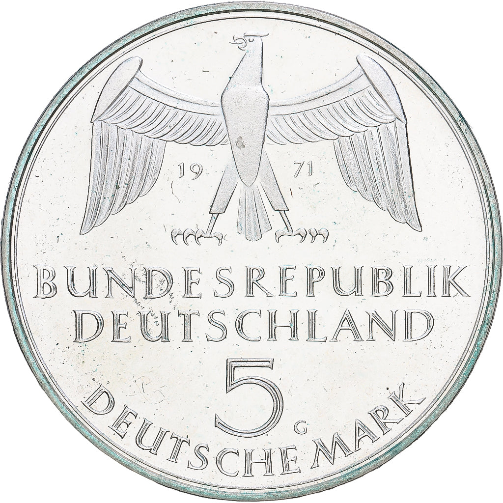 République fédérale d'Allemagne, 5 Mark, 1971, Karlsruhe, Argent, TTB+