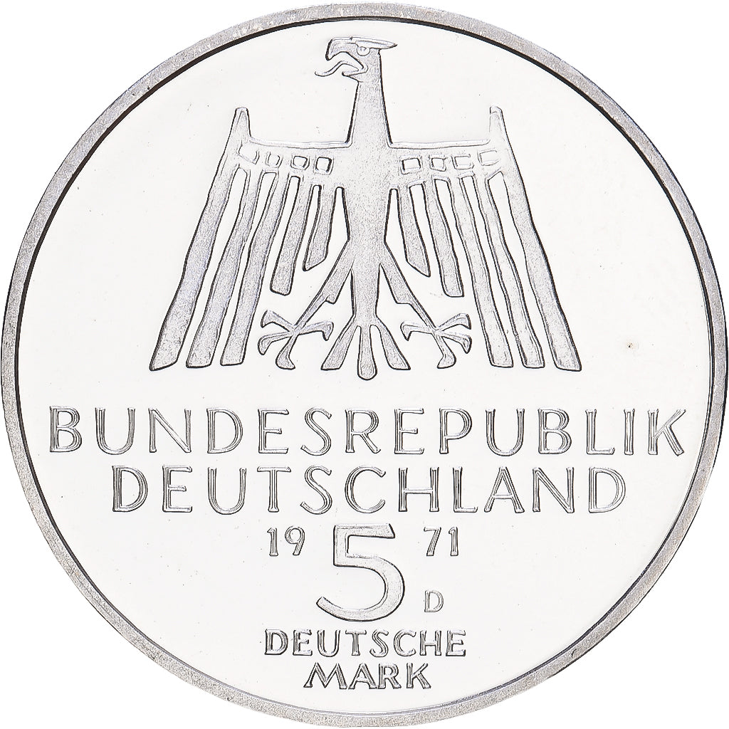 Federal Republic of Germany, 5 Mark, 1971, Munich, Proof, Silver, MS(63), KM:129