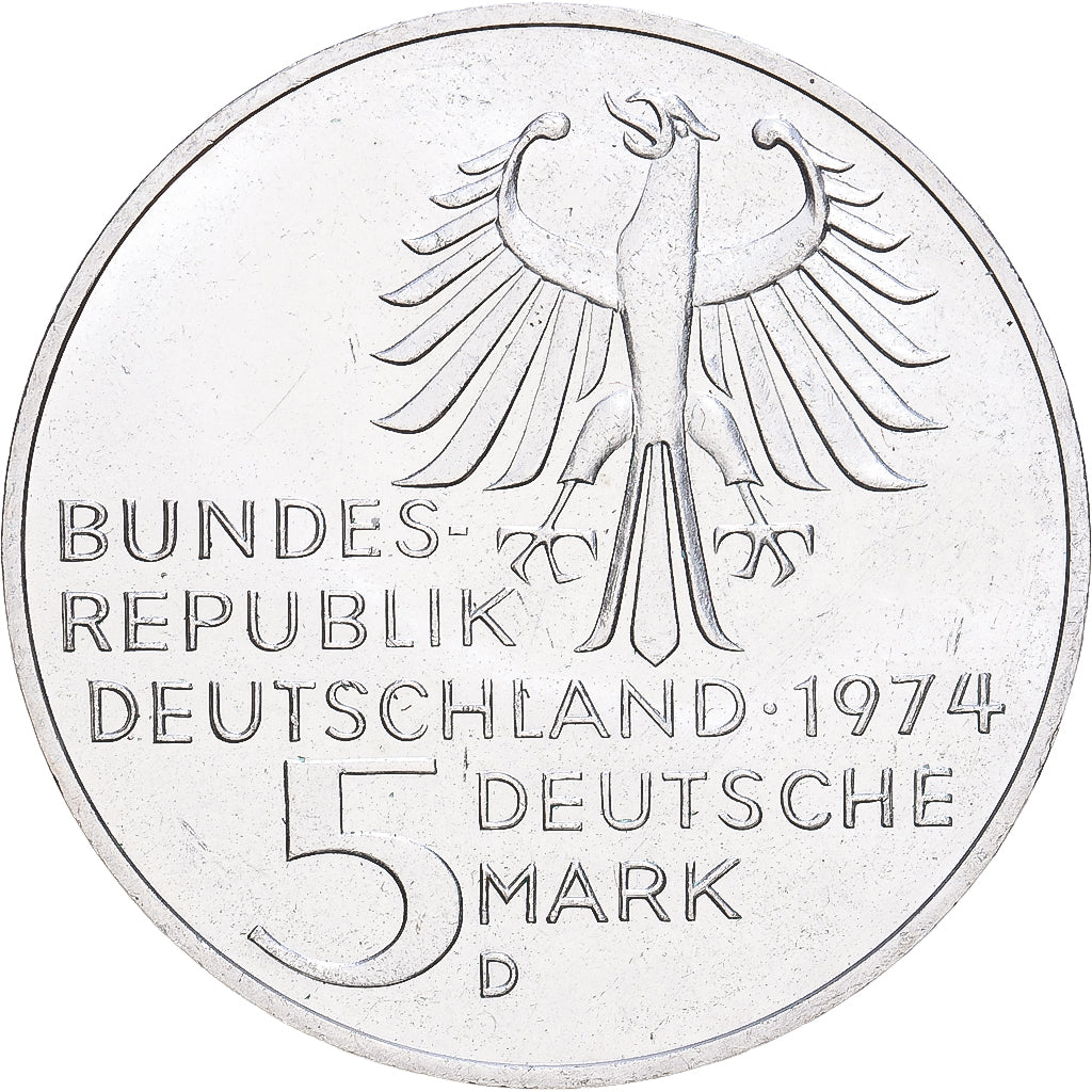Federale Duitse Republiek, 5 Mark, 1974, Munich, Zilver, PR, KM:139