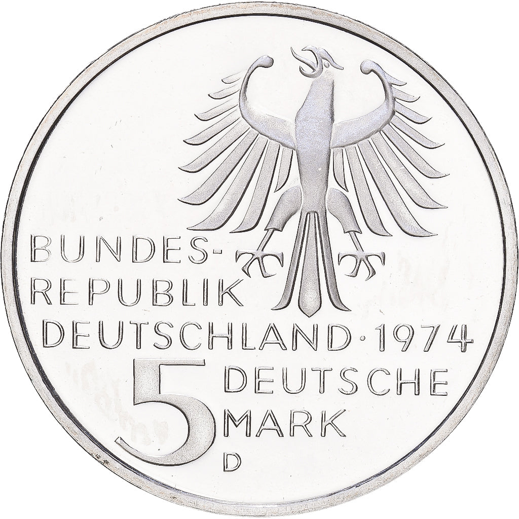 Niemcy - RFN, 5 Mark, 1974, Munich, Proof, Srebro, MS(63), KM:139