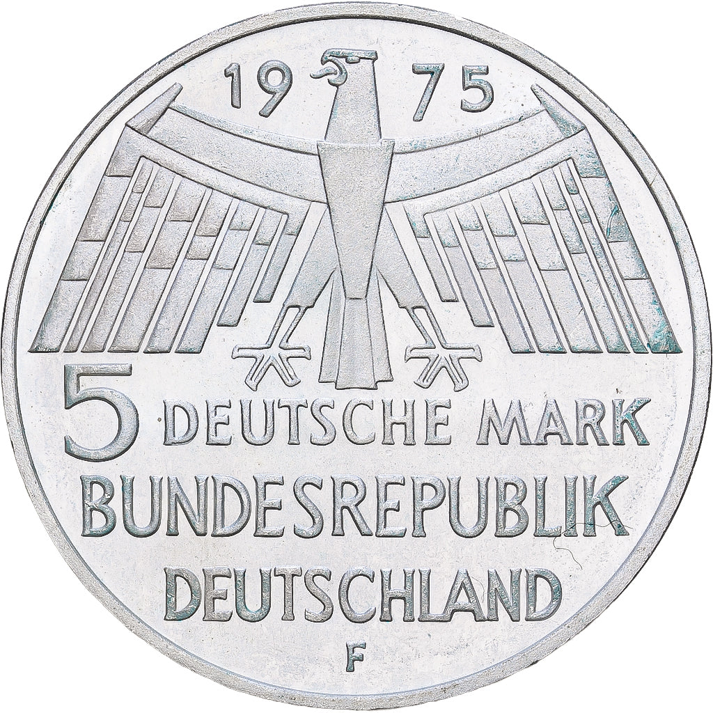 Bundesrepublik Deutschland, 5 Mark, 1975, Stuttgart, Silber, VZ, KM:142.1