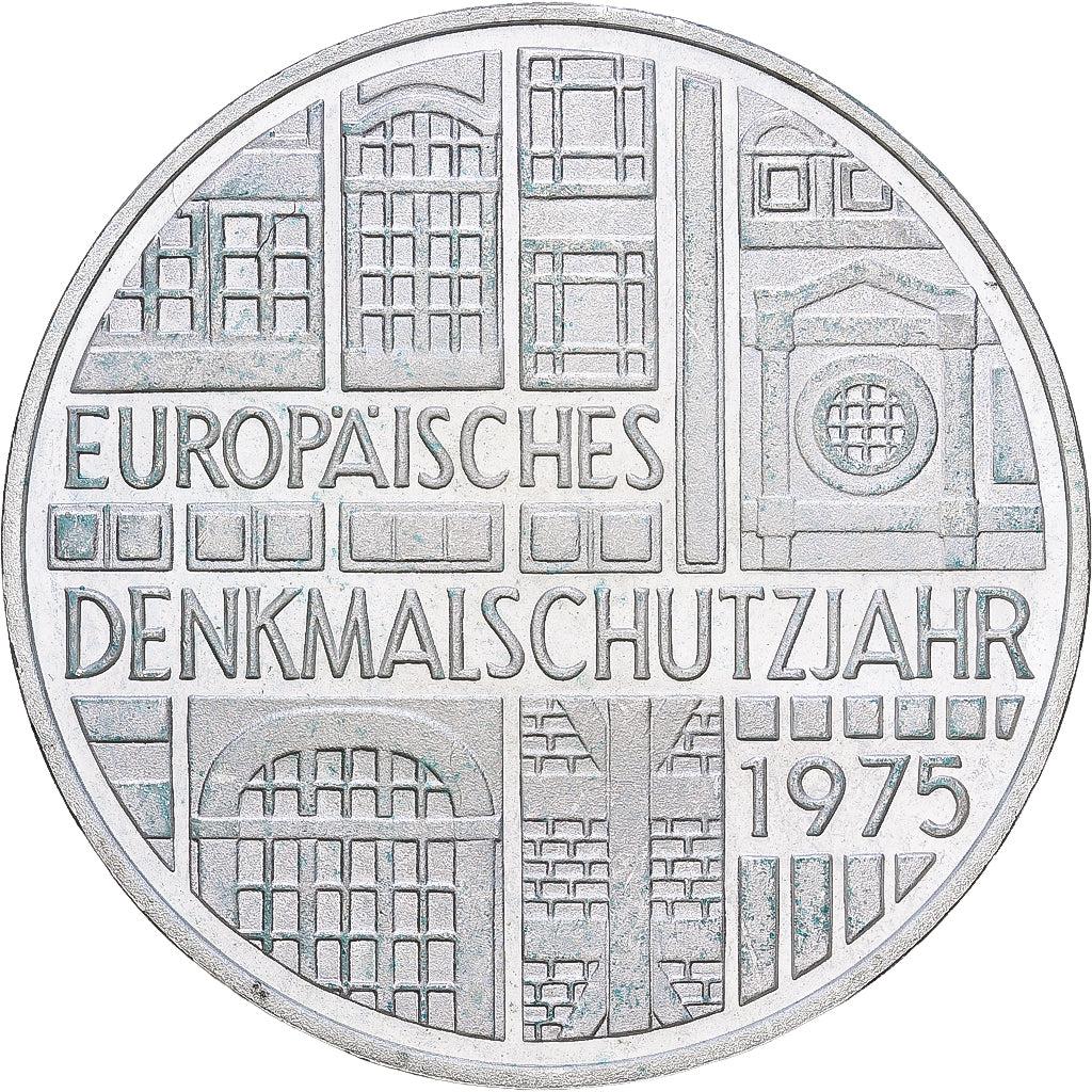 Niemcy - RFN, 5 Mark, 1975, Stuttgart, Srebro, AU(55-58), KM:142.1