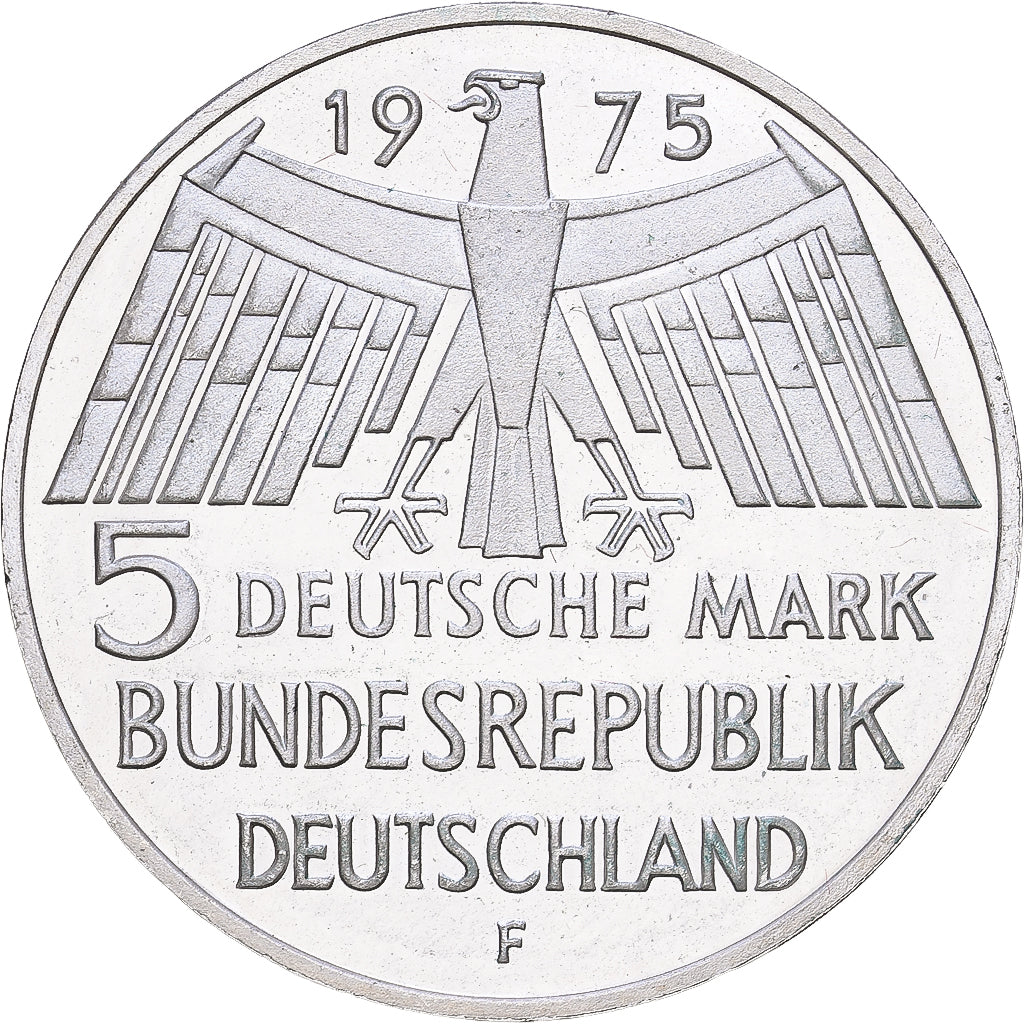 Federal Republic of Germany, 5 Mark, 1975, Stuttgart, Silver, AU(55-58)