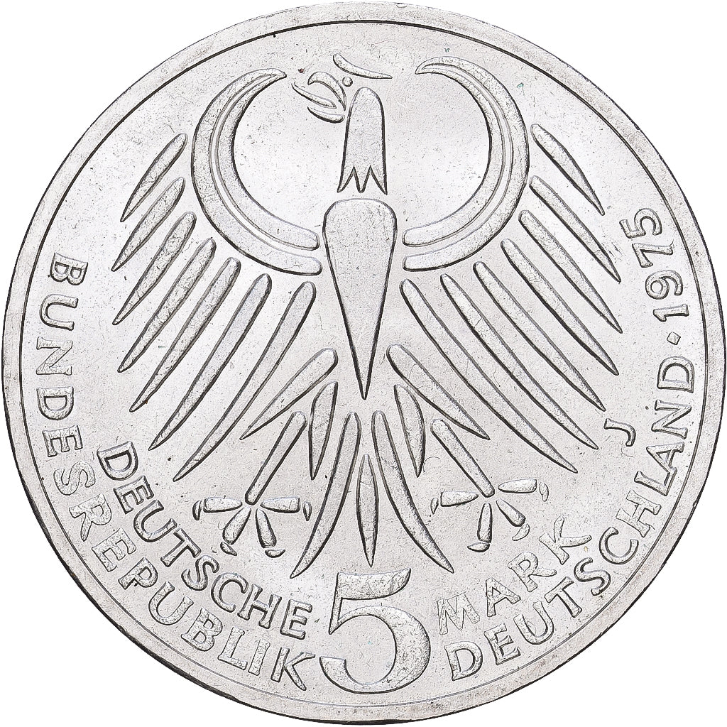 ALEMANIA - REPÚBLICA FEDERAL, 5 Mark, 1975, Hamburg, Plata, EBC+, KM:141
