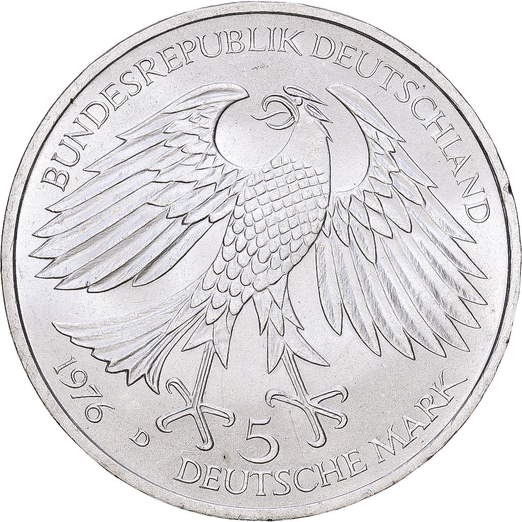 République fédérale d'Allemagne, 5 Mark, 1976, Munich, Argent, SUP, KM:144