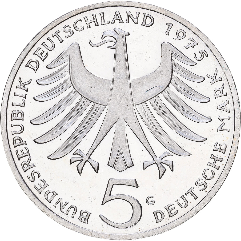 Federal Republic of Germany, 5 Mark, 1975, Karlsruhe, Proof, Silver, MS(64)