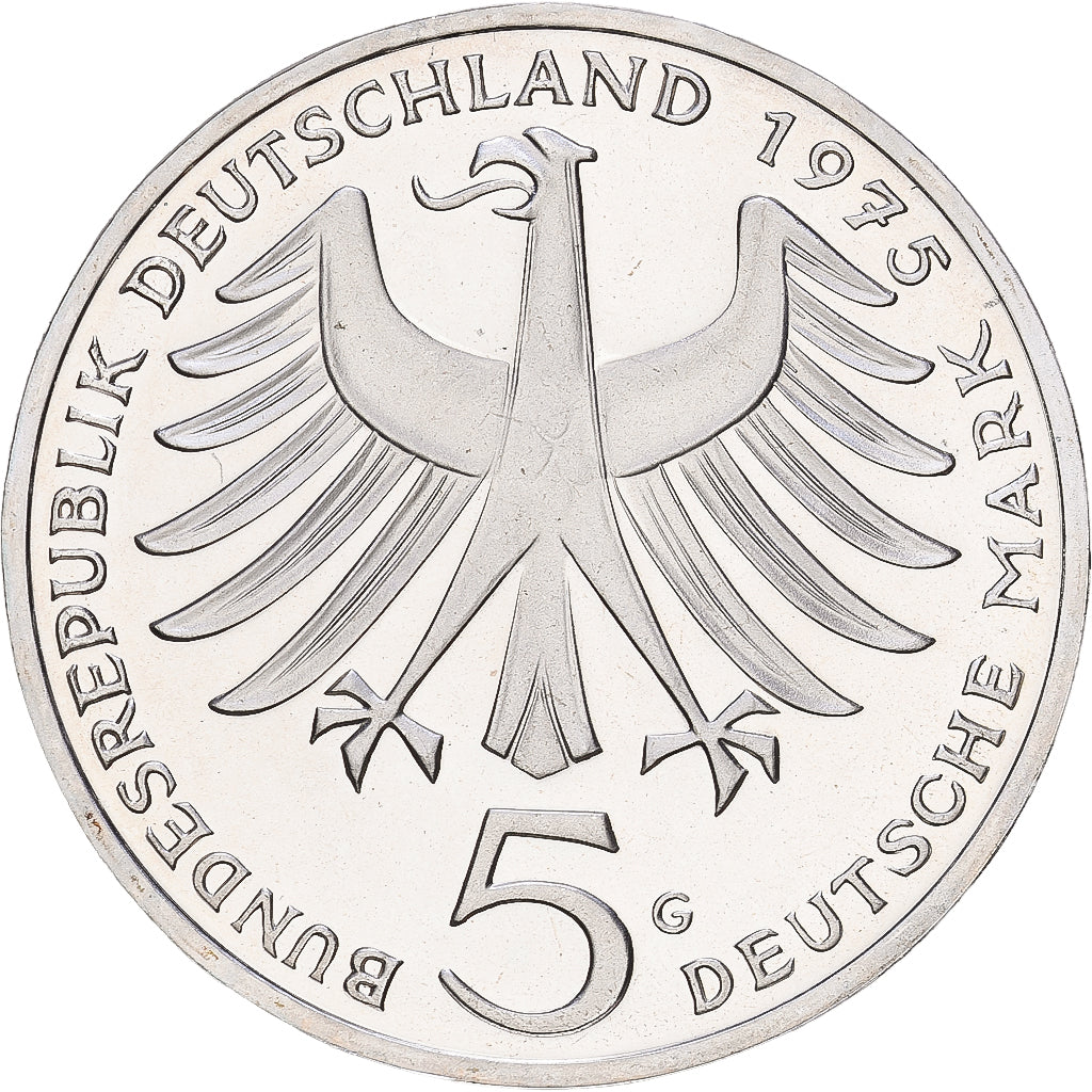 République fédérale d'Allemagne, 5 Mark, 1975, Karlsruhe, BE, Argent, SPL+
