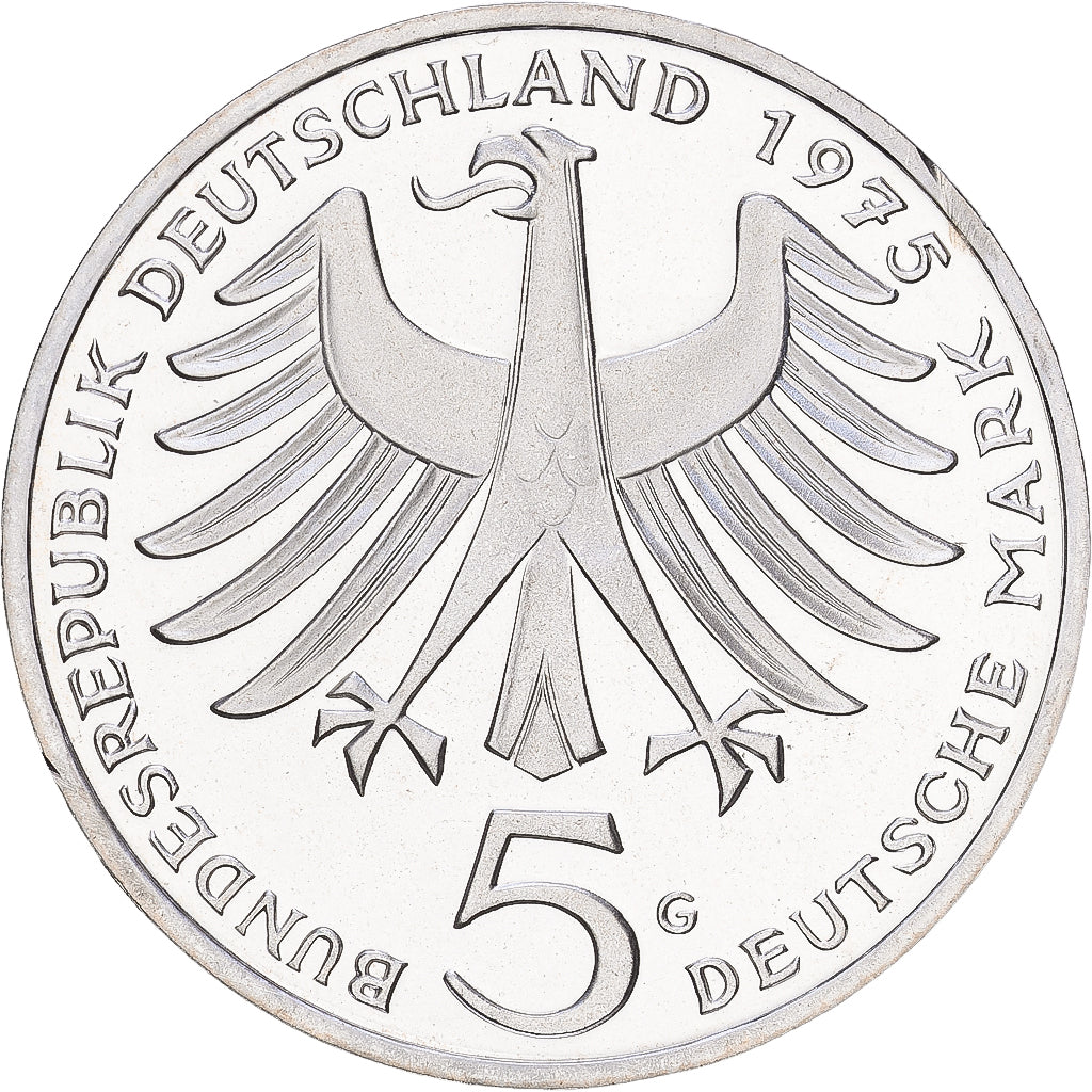 Bundesrepublik Deutschland, 5 Mark, 1975, Karlsruhe, PP, Silber, UNZ+, KM:143