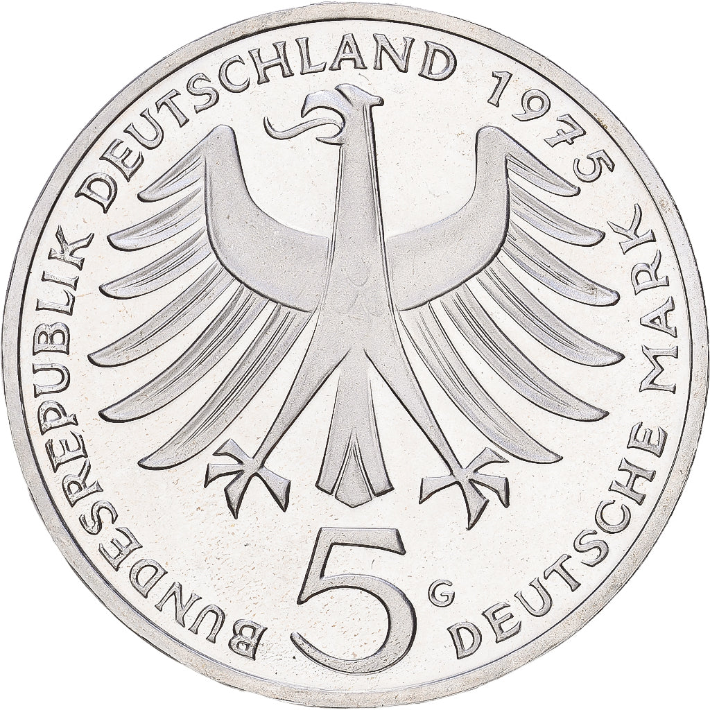 Bundesrepublik Deutschland, 5 Mark, 1975, Karlsruhe, PP, Silber, UNZ+, KM:143