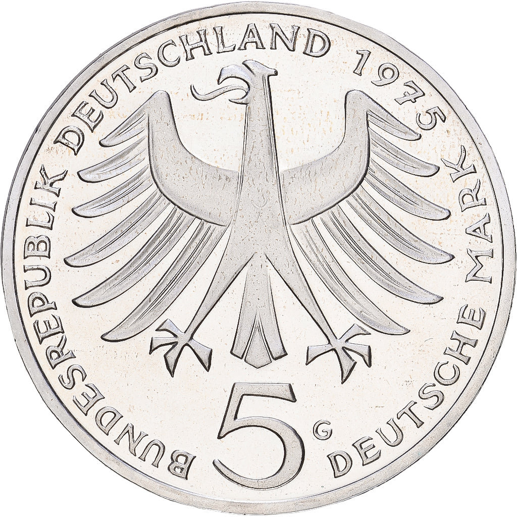 Niemcy - RFN, 5 Mark, 1975, Karlsruhe, Proof, Srebro, MS(64), KM:143