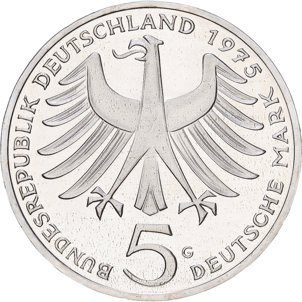 Bundesrepublik Deutschland, 5 Mark, 1975, Karlsruhe, PP, Silber, UNZ+, KM:143