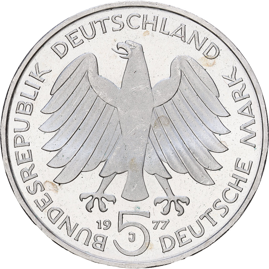 ALEMANIA - REPÚBLICA FEDERAL, 5 Mark, 1977, Hamburg, Plata, EBC, KM:145