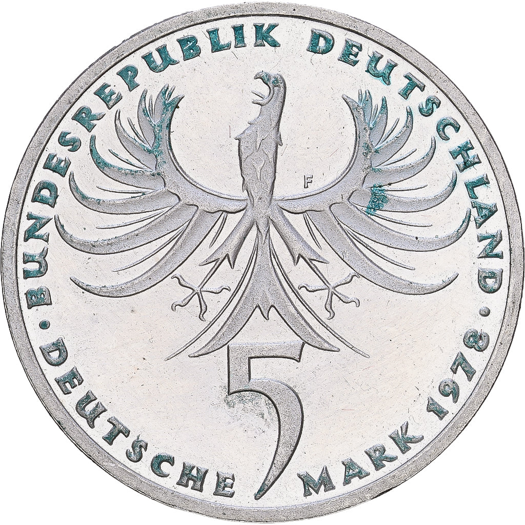 ALEMANHA - REPÚBLICA FEDERAL, 5 Mark, 1978, Stuttgart, Prata, AU(50-53), KM:148