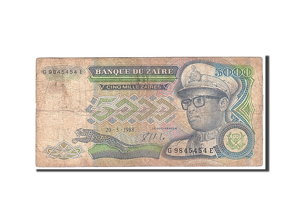 Banknote, Zaire, 5000 Zaïres, 1988, 1988-05-20, KM:37b, VG(8-10)