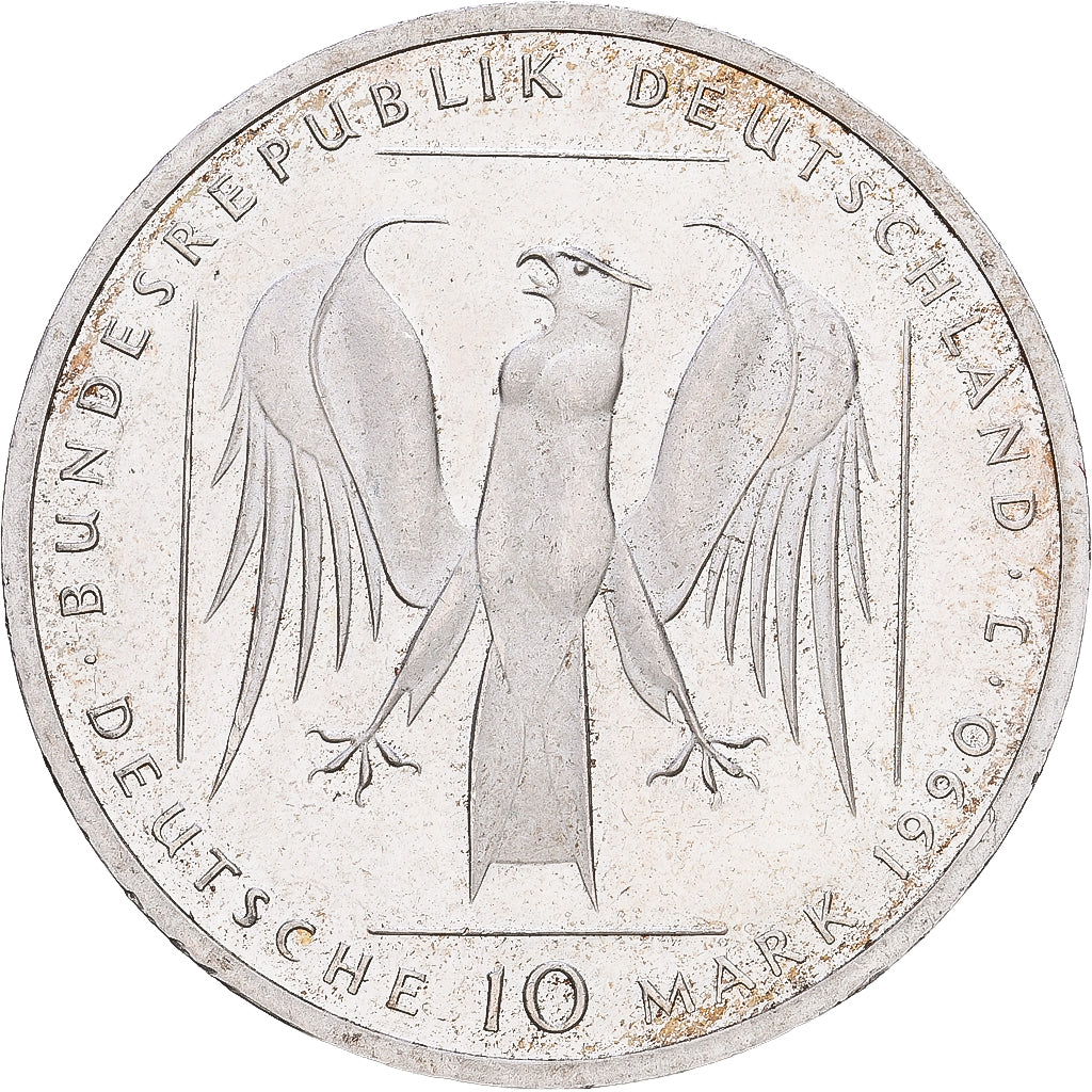 Federale Duitse Republiek, 10 Mark, 1990, Hamburg, Zilver, PR, KM:176