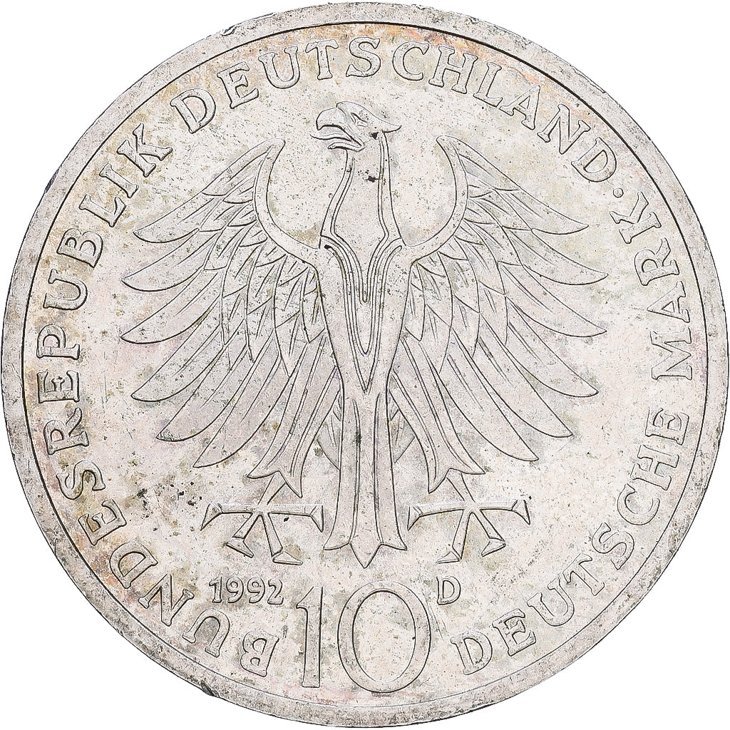 Federal Republic of Germany, 10 Mark, 1992, Munich, Silver, AU(50-53), KM:179