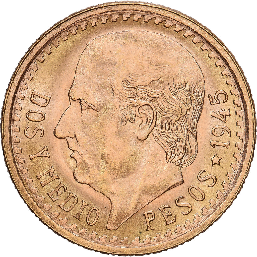 Mexiko, 2-1/2 Pesos, 1945, Mexico City, Gold, VZ+, KM:463