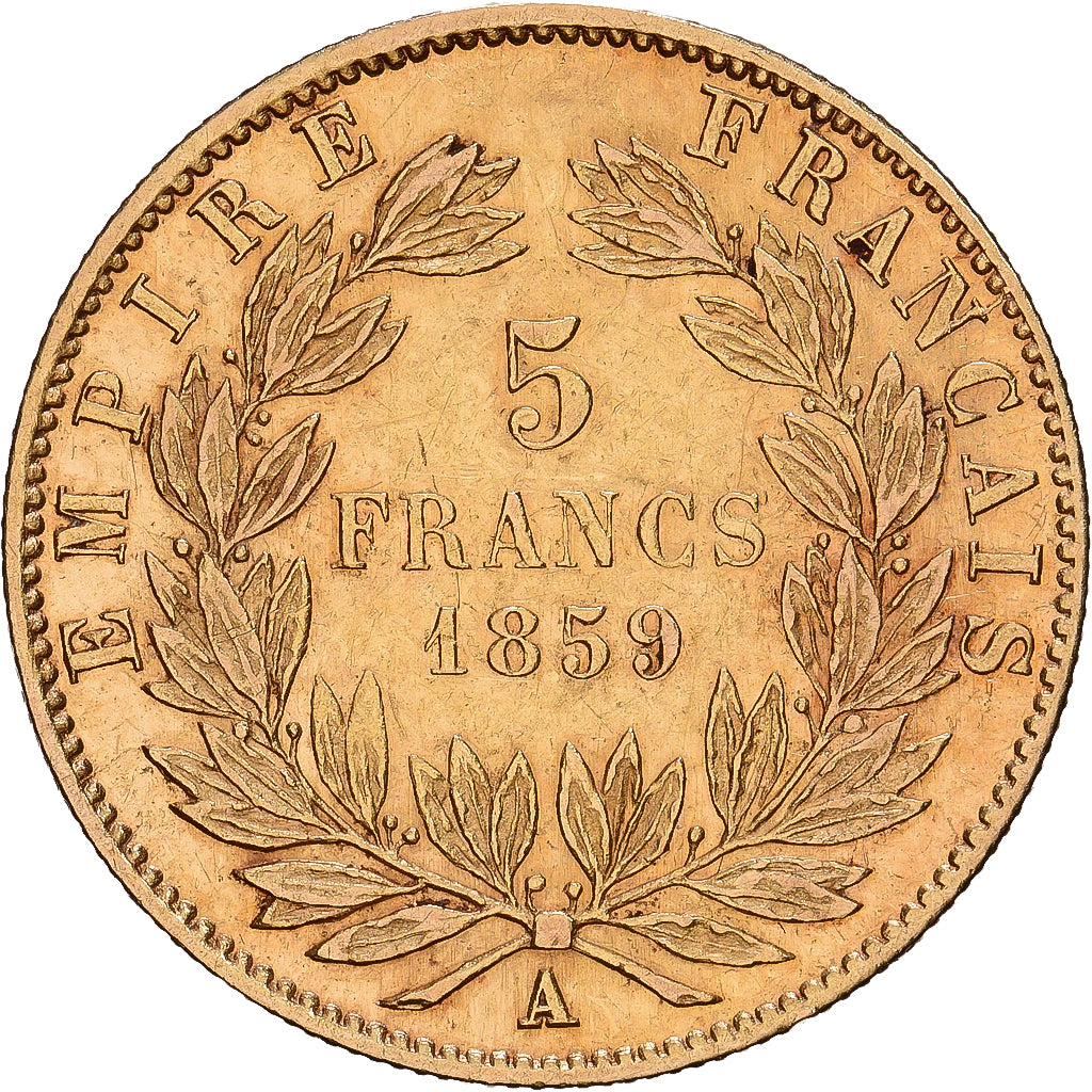 Frankrijk, Napoleon III, 5 Francs, Napoléon III, 1859, Strasbourg, Goud, ZF
