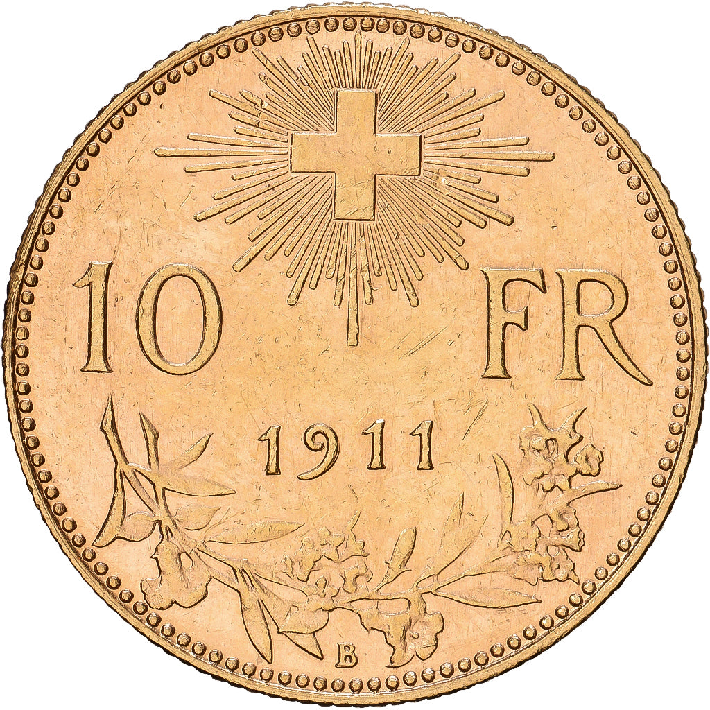 Switzerland, 10 Francs, 1911, Bern, Gold, AU(50-53), KM:36