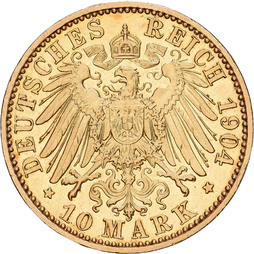 Stati tedeschi, PRUSSIA, Wilhelm II, 10 Mark, 1904, Berlin, Oro, BB+, KM:520