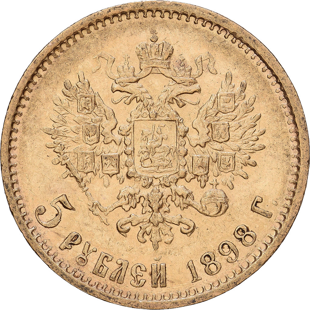 Russia, Nicholas II, 5 Roubles, 1898, St. Petersburg, Gold, EF(40-45), KM:62