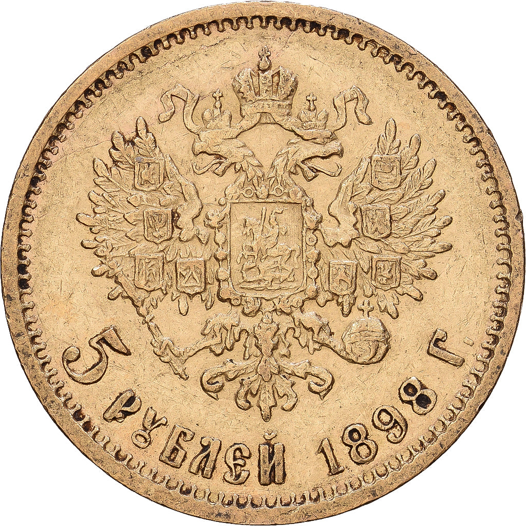 Russia, Nicholas II, 5 Roubles, 1898, St. Petersburg, Gold, EF(40-45), KM:62