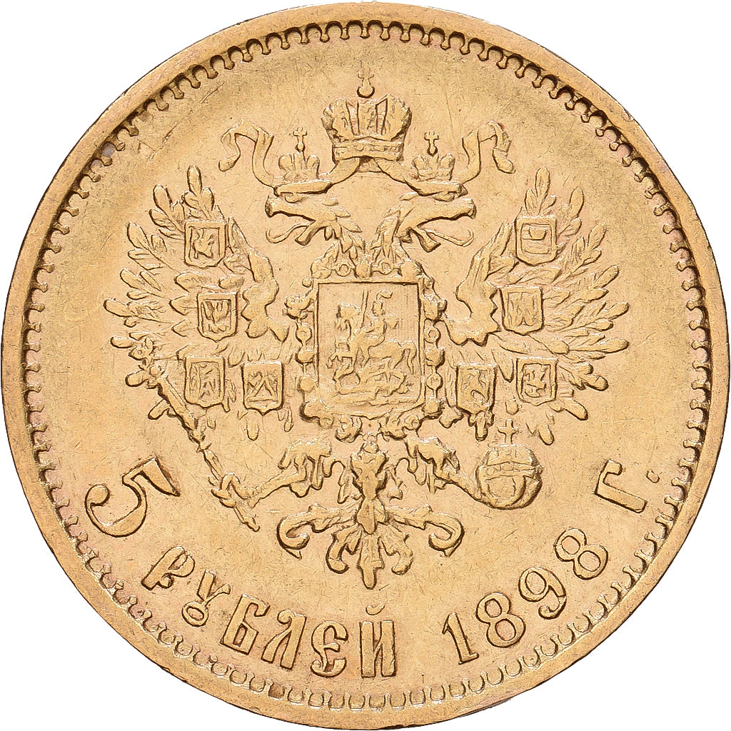 Russia, Nicholas II, 5 Roubles, 1898, St. Petersburg, Gold, AU(50-53), KM:62