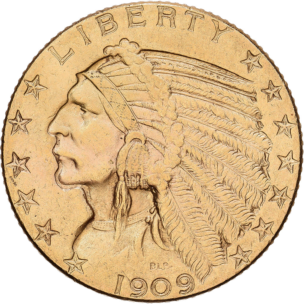 États-Unis, $5, Half Eagle, Indian Head, 1909, Philadelphie, Or, TTB+, KM:129