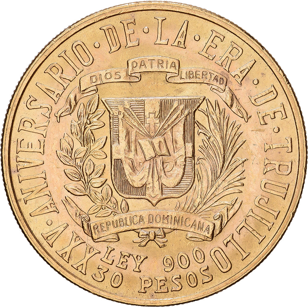 République dominicaine, 30 Pesos, 1955, Or, SUP, KM:24