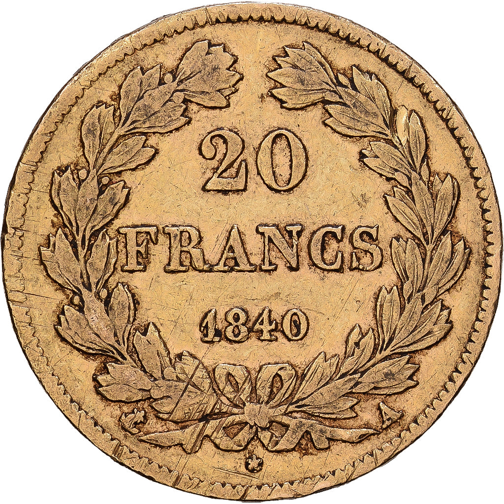 Frankrijk, 20 Francs, Louis-Philippe, 1840, Paris, Goud, FR+, Gadoury:1031