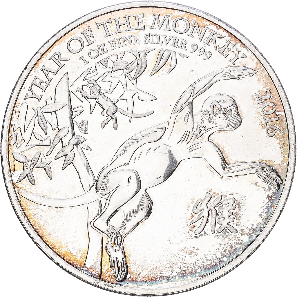 Grande-Bretagne, 2 Pounds - 1 Once, Année du Singe, 2016, Argent, TTB+