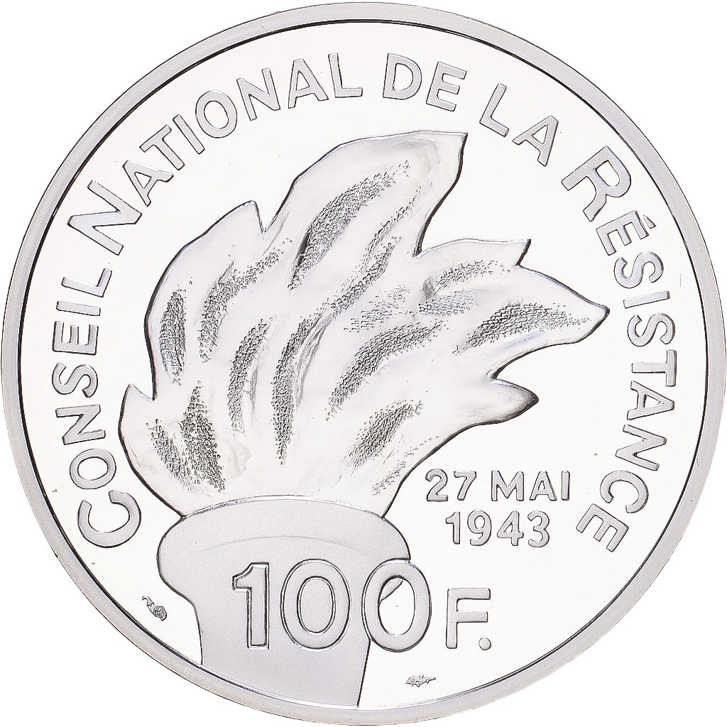 Frankreich, 100 Francs, Jean Moulin, 1993, Paris, Silber, STGL, KM:1023
