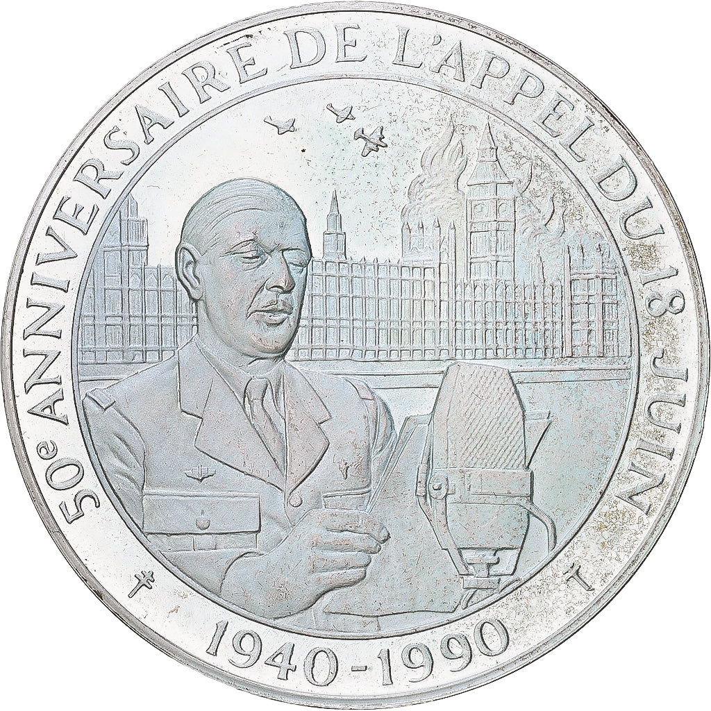 França, medalha, 50ème Anniversaire de l'Appel du 18 Juin, De Gaulle, 1990